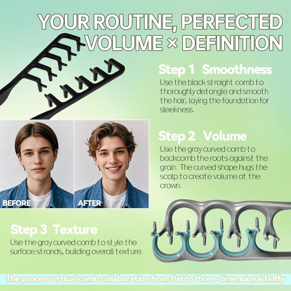 2PCS Texture Comb, 2-in-1 New  - огляд і ціна Comb Fine Tooth